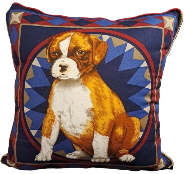 coussin artisanal fait main tissu en coton motif chien boxer modèle unique