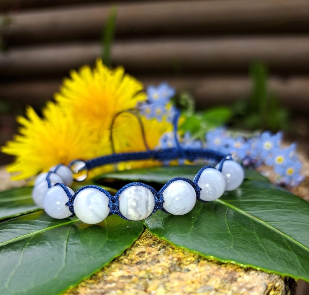 Bracelet de lithothérapie '+' Calcedoine bleue