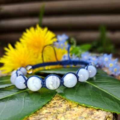 Bracelet de lithothérapie '+' Calcedoine bleue