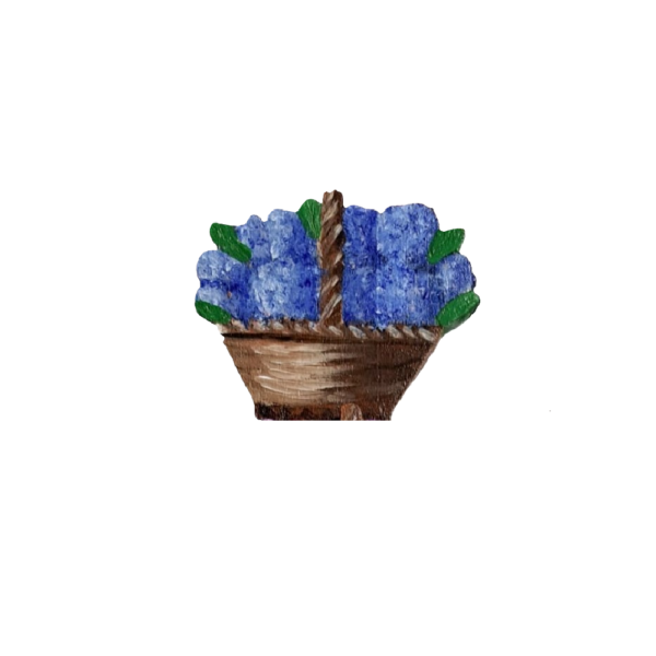 Broche en bois 'panier d'hortensias' bleu