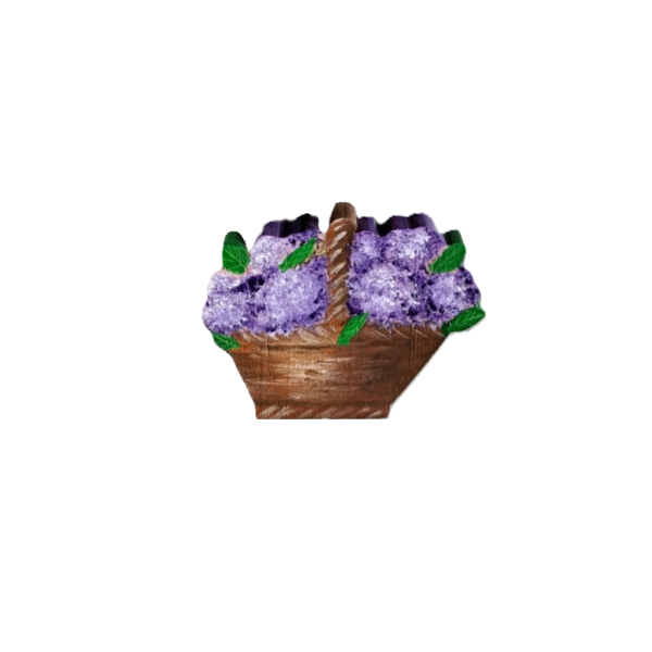 Broche en bois 'panier d'hortensias' violet